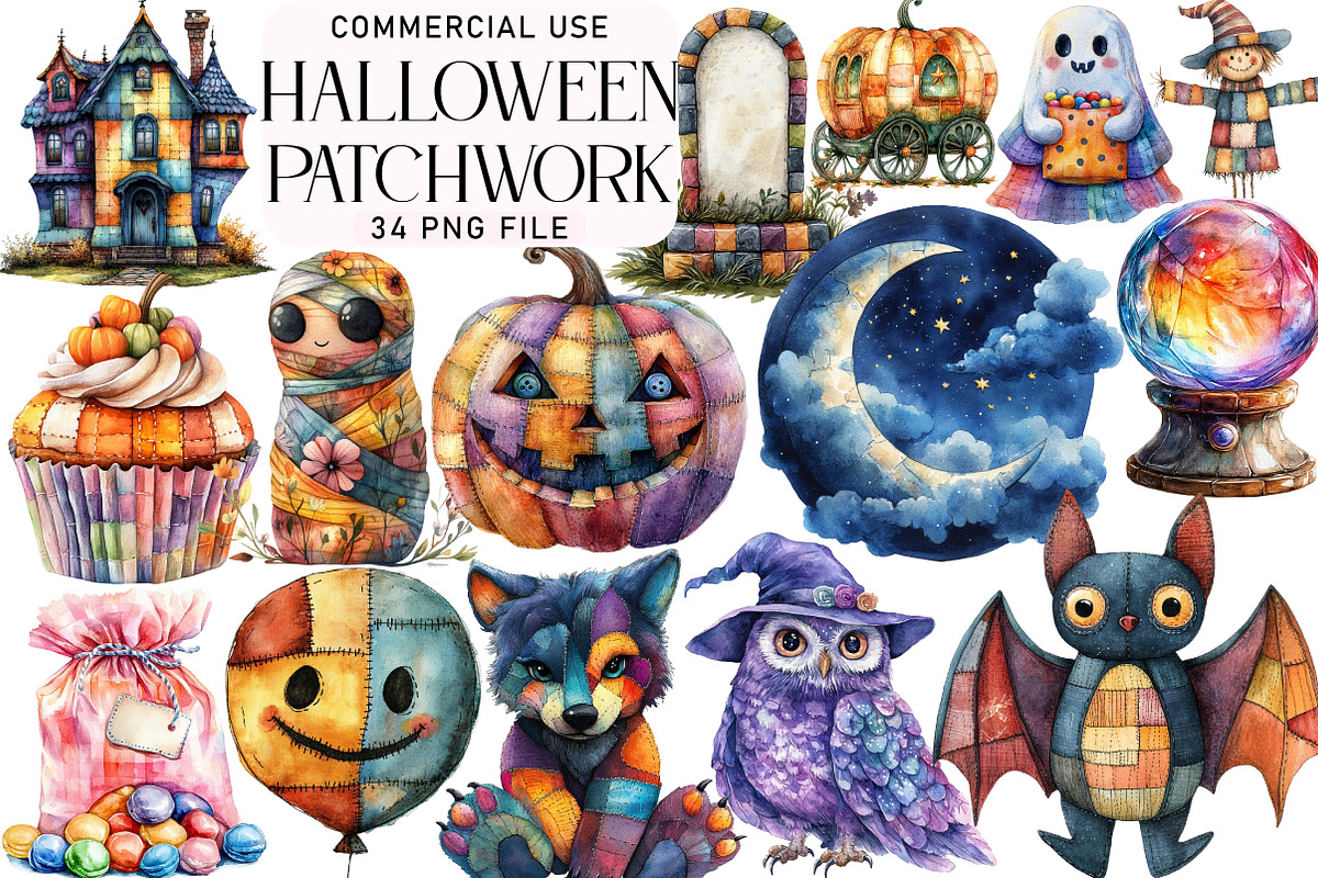 Cute Patchwork Halloween Clipart, an Illustration by Daily.Designs (Photo 1 of 3)