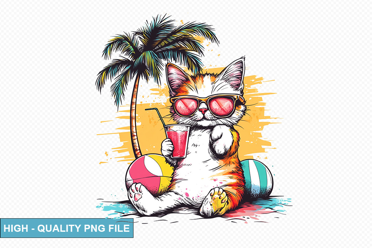 Cute Cat on the Beach Clipart Bundle, a Graphic by crative8112 (Photo 4 of 11)