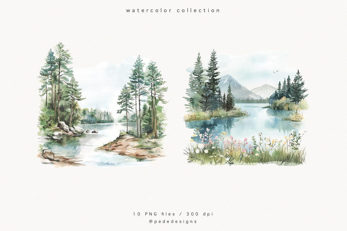 Pine Trees & Lake, a Decorative Illustration by PeDe Designs (Photo 5 of 12)