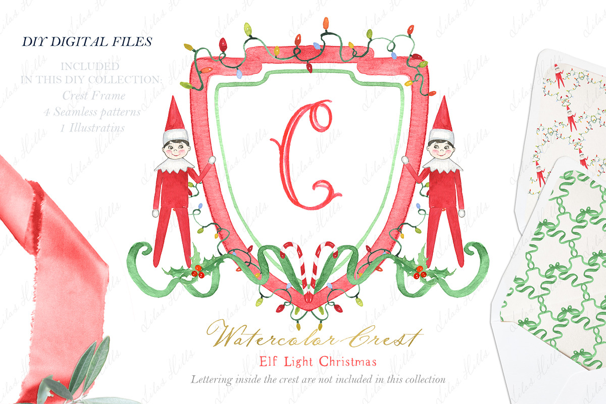 Elf Red Christmas  Watercolor Crest, a Graphic by LABFcreations (Photo 1 of 4)