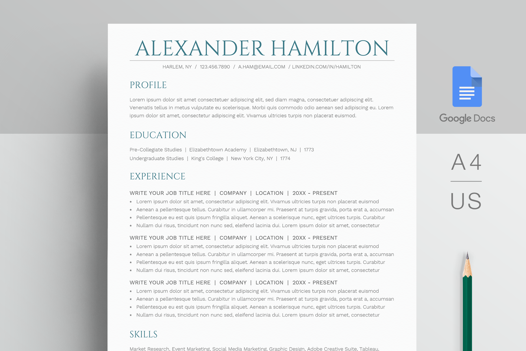 Google Docs Resume Template, a Resume Template by MioDocs