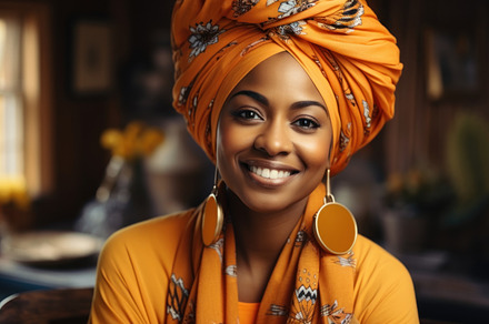 Beautiful african american woman with turban on her head. Genera, a Beauty & Fashion Photo by AS photostudio