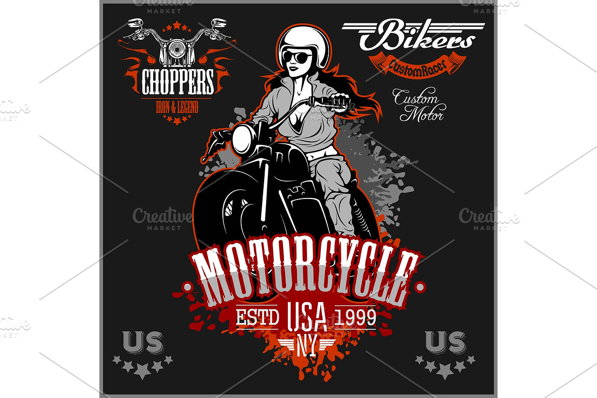 Beautiful girl on a motorcycle draw, a Person Illustration by Digital-Clipart