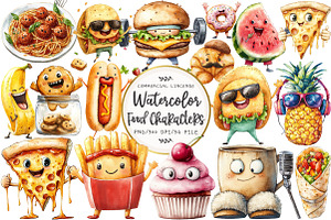 Watercolor Food Characters Clipart, an Illustration by OK Design