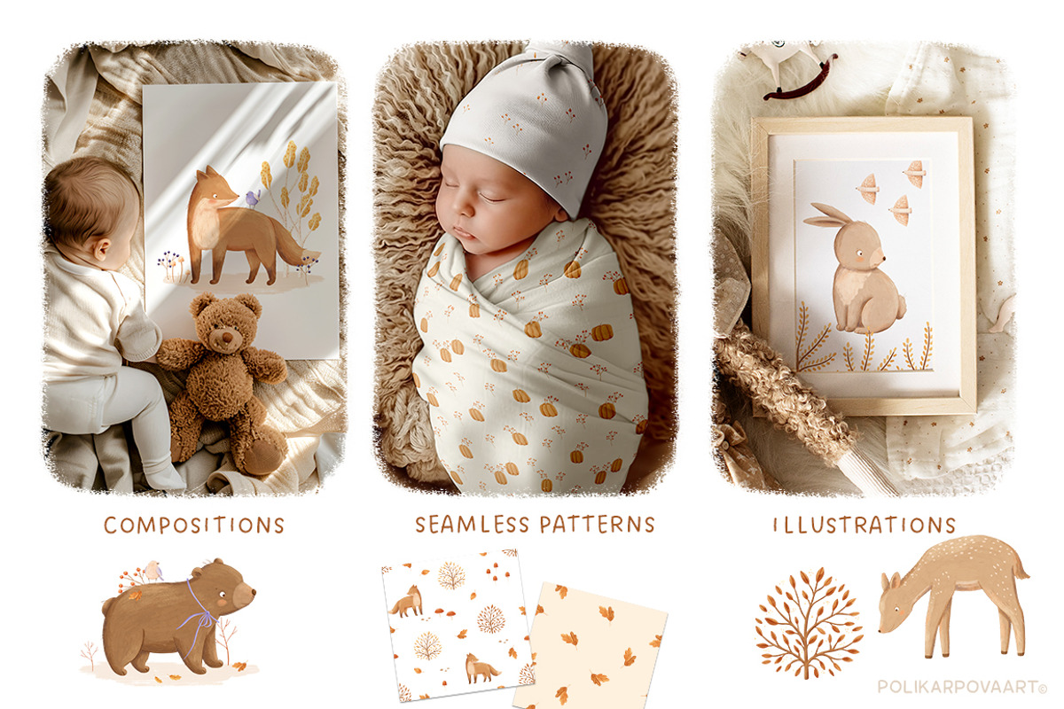 Cozy Autumn - baby clipart & pattern, a Decorative Illustration by polikarpovaart (Photo 3 of 17)