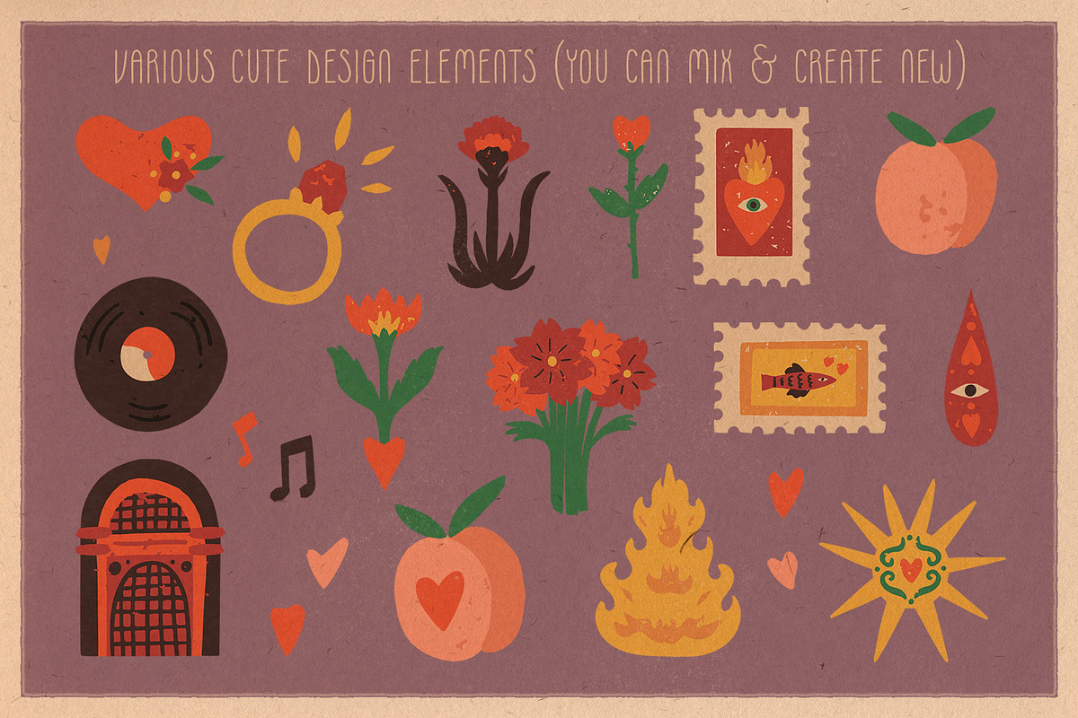 Retro Valentine clipart and graphics, a Decorative Illustration by Paper Cherry (Photo 5 of 23)