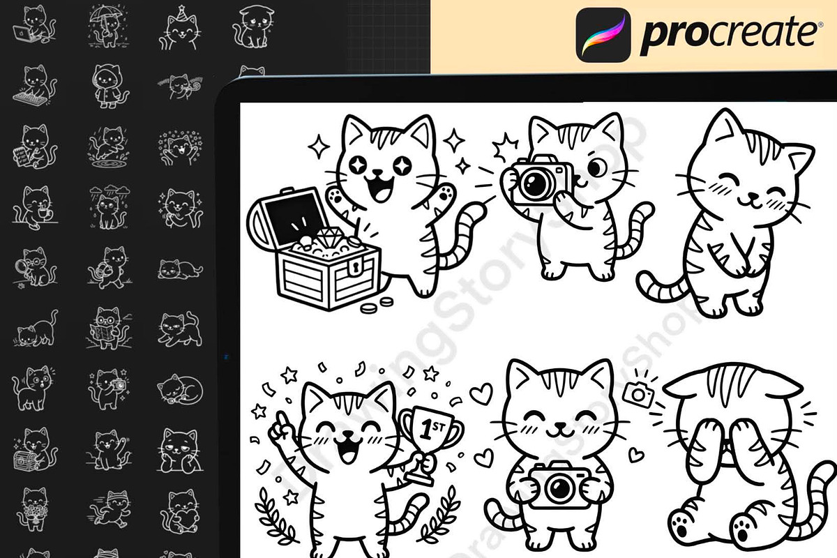 160 Procreate Kawaii Cat Stamps, a Brush Add-On by DrawingStoryShop (Photo 4 of 6)