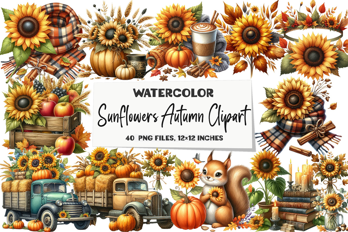 Sunflowers Autumn Clipart, an Illustration by DreamArtGraphic (Photo 1 of 5)