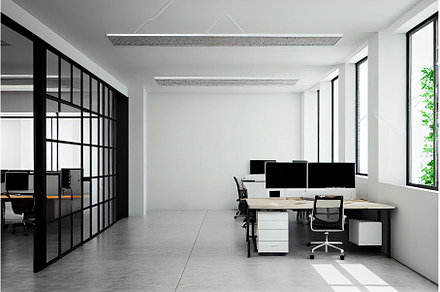Modern office with white walls, an Architecture Photo by Neirfy