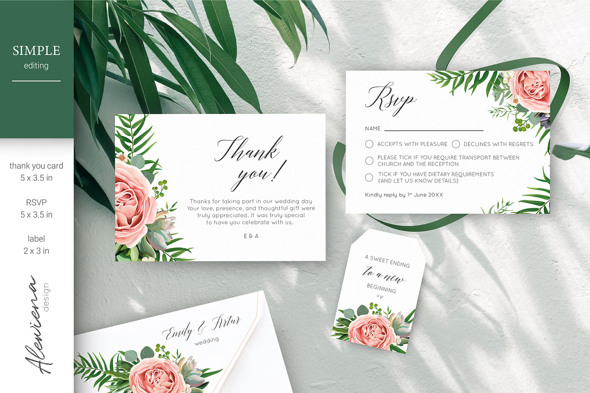Wedding set - Tropical blossom, an Invitation Template by Alewiena (Photo 4 of 14)