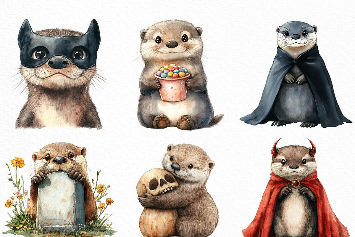 Halloween Cute Otter Clipart, an Illustration by Craft Nest (Photo 3 of 6)