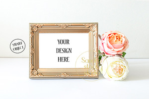 Horizontal gold frame mockup