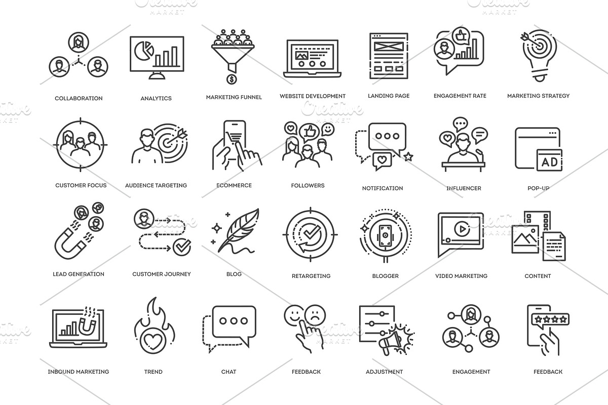 SEO and Digital Marketing line icons, a Technology Illustration by Tettygreen (Photo 3 of 3)