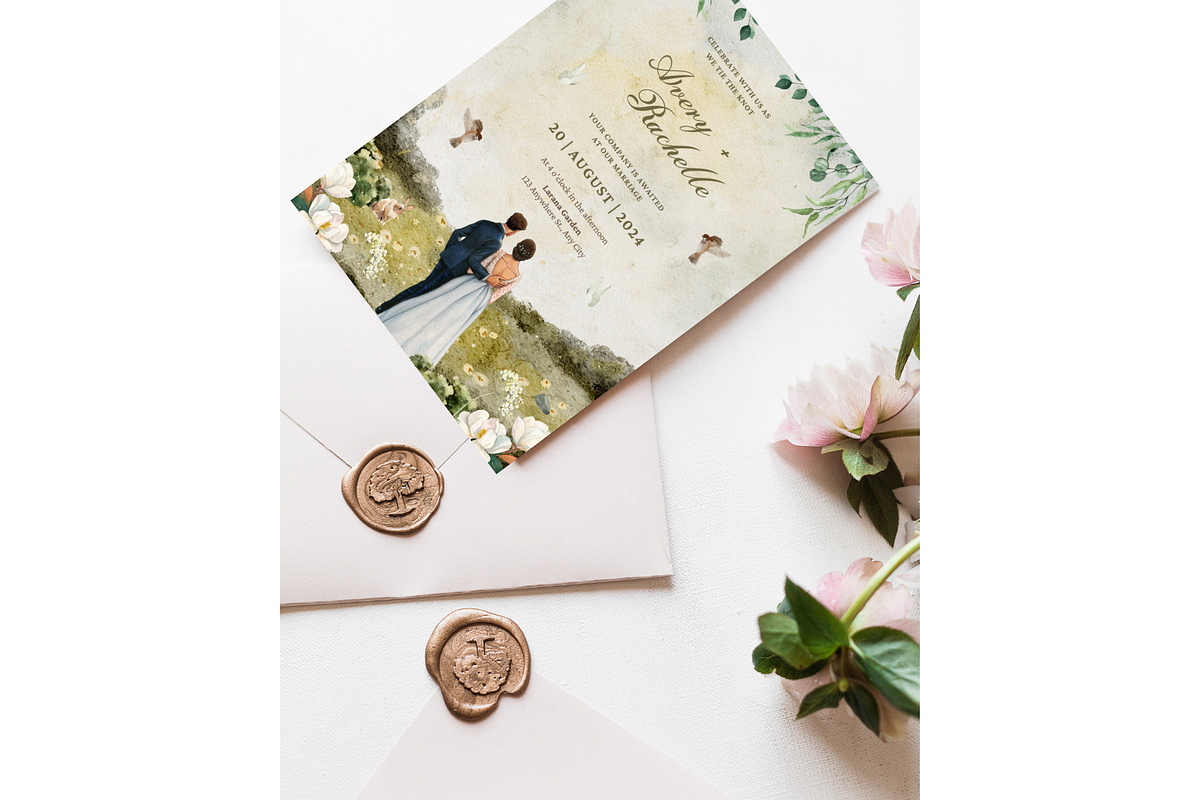 Green Watercolor Wedding Invitation, an Invitation Template by TheSimplySereneShop (Photo 3 of 11)