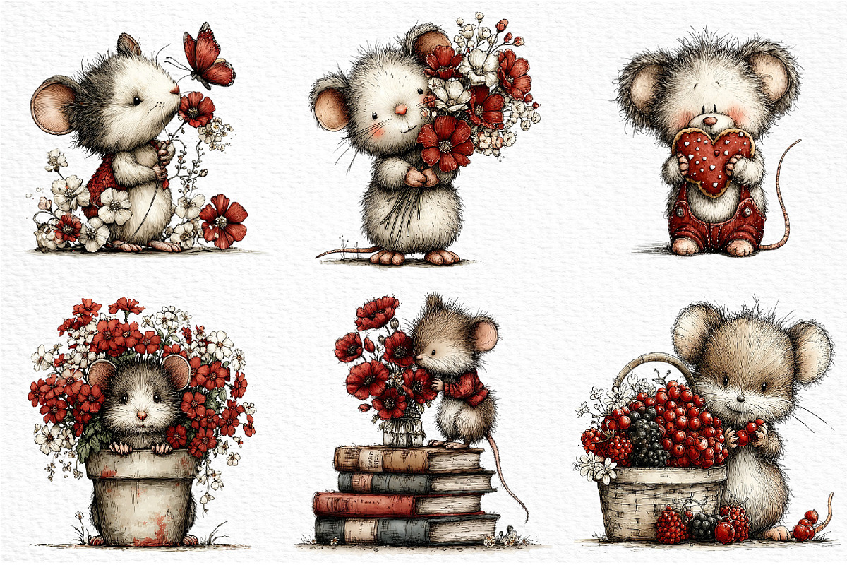 Cute Watercolor Mouse Bundle, an Animal Illustration by Craft Nest (Photo 5 of 6)