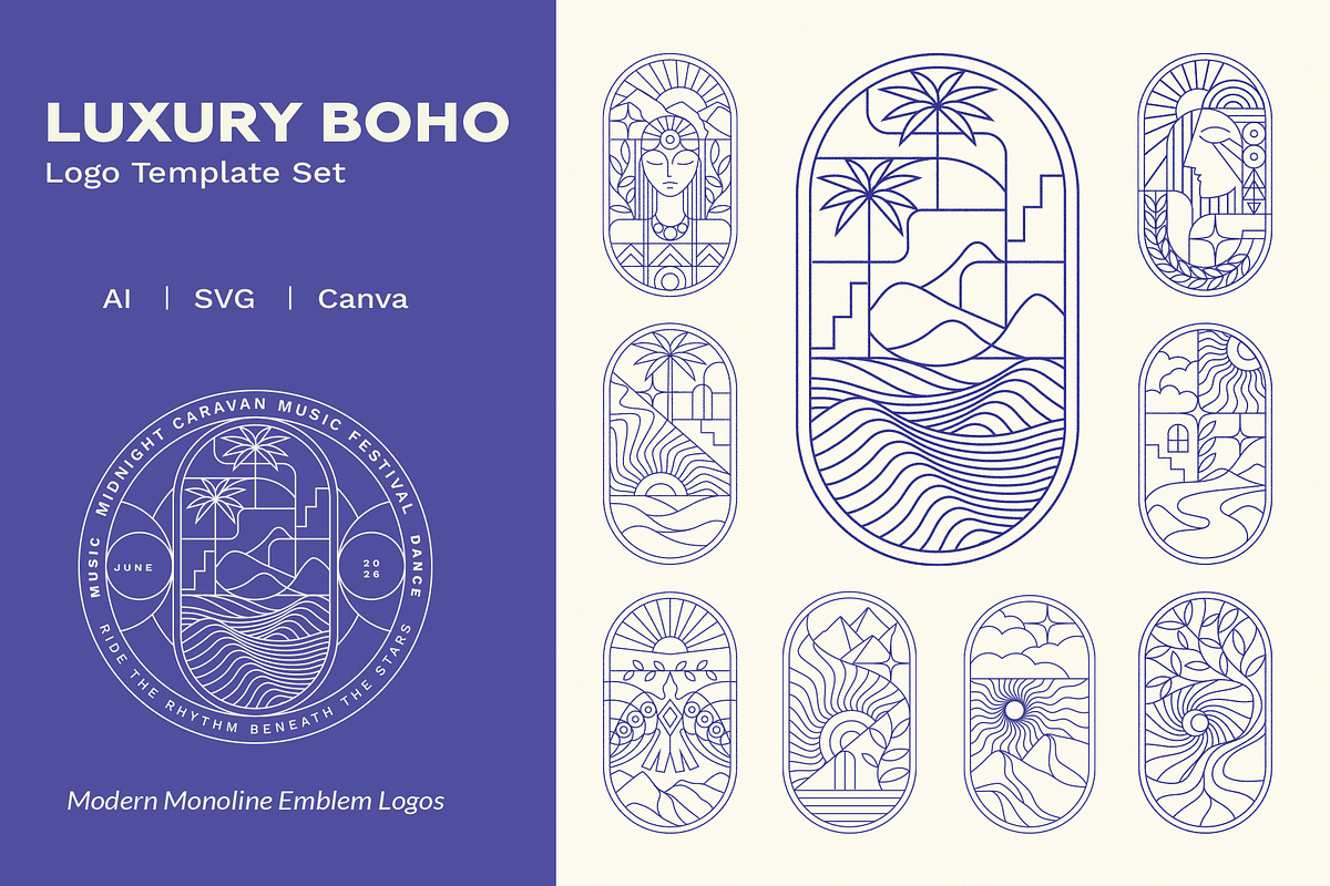 Luxury Bohemian Logo Template Set, a Branding & Logo Template by Studio_Byrsa (Photo 1 of 12)