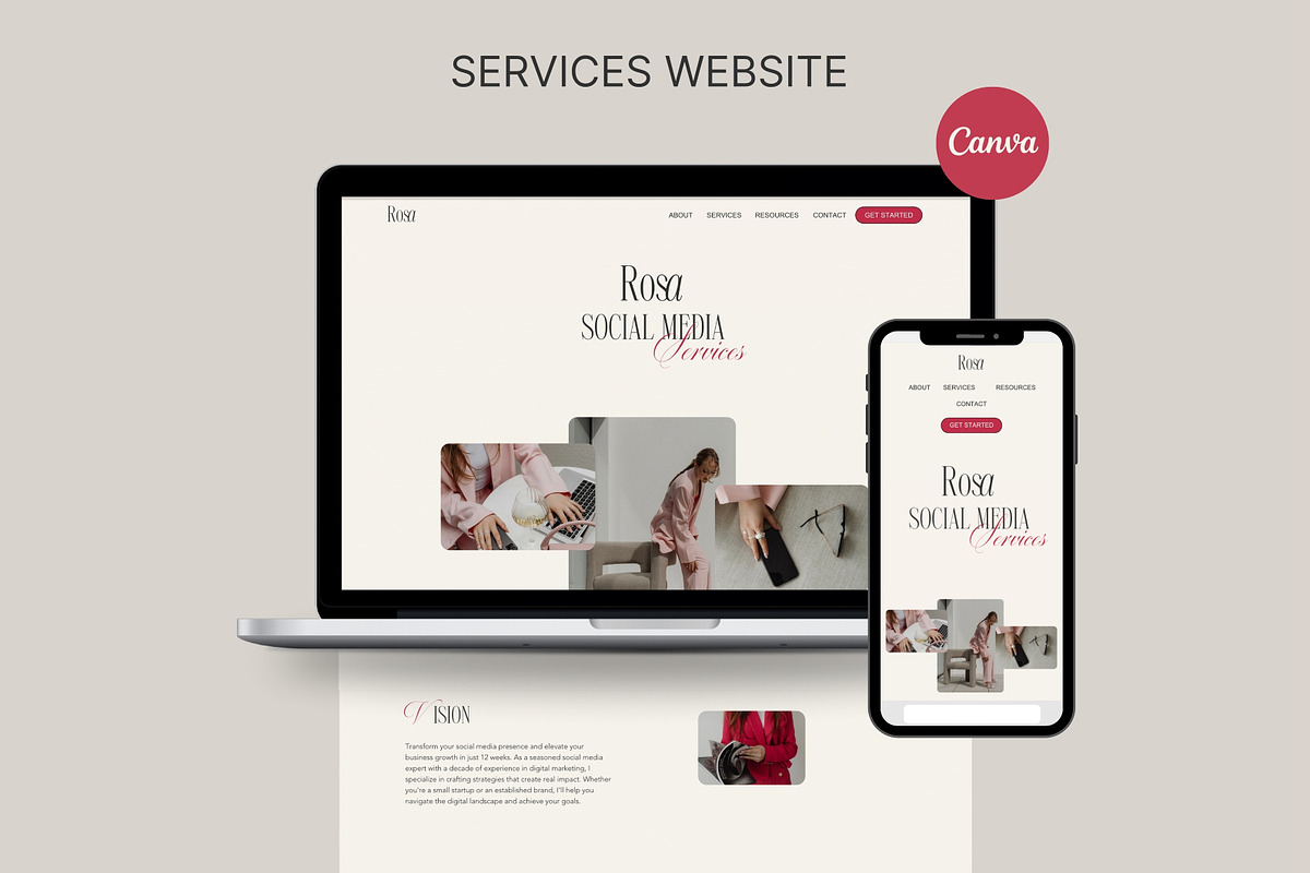 ROSA Canva Landing Page, a Landing Page Template by Studio Suvelle (Photo 1 of 8)