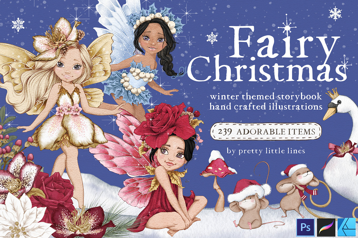 Fairy Christmas-Winter Illustrations, a Seasonal Illustration by Pretty Little Lines (Photo 1 of 16)