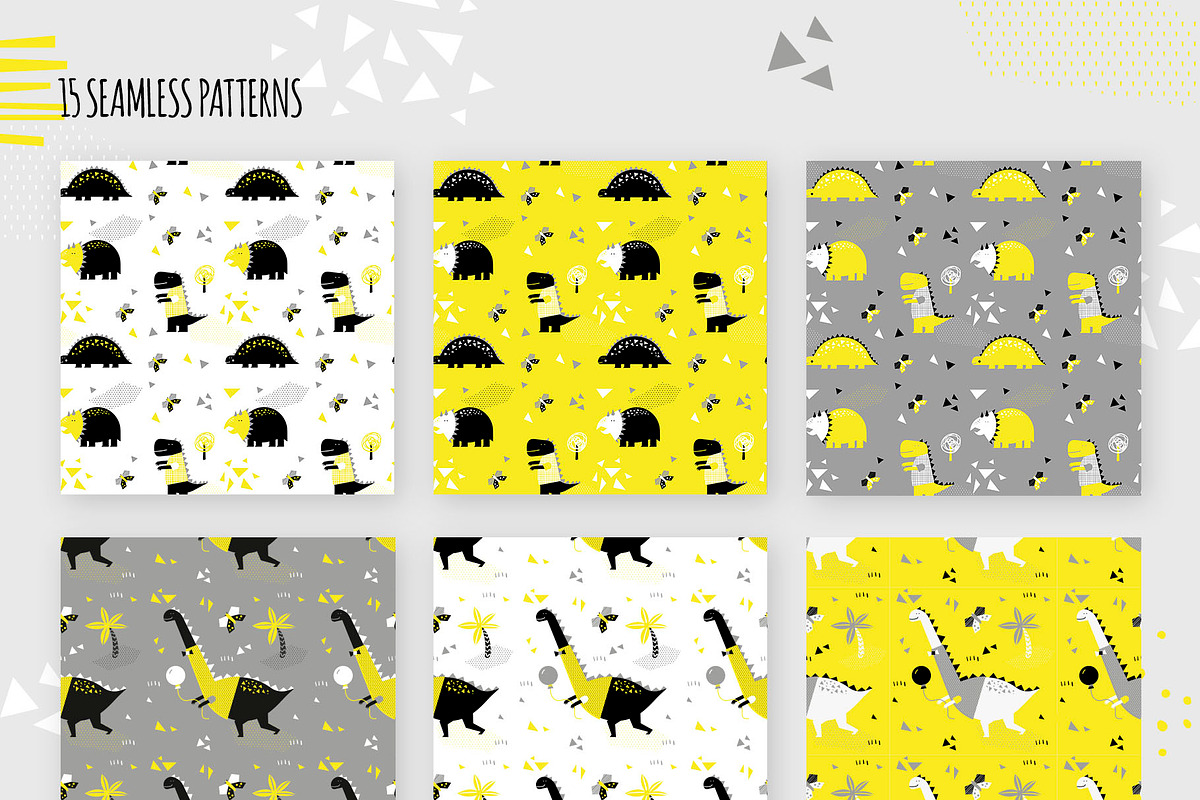 Dinos. Yellow design set., an Animal Illustration by kuchuk_design (Photo 7 of 9)