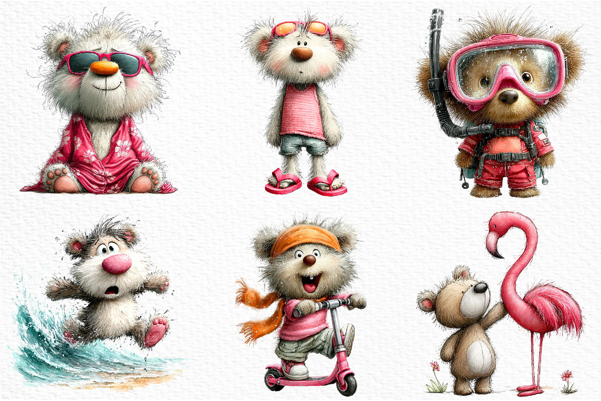 Funny Summer Teddy Bear Clipart, an Illustration by Craft Nest (Photo 4 of 12)