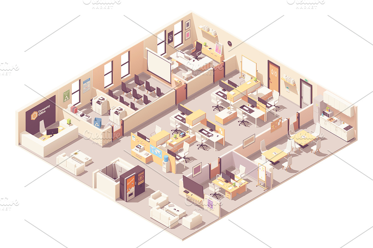 Vector isometric office interiors, a Work Illustration by tele52 (Photo 3 of 17)