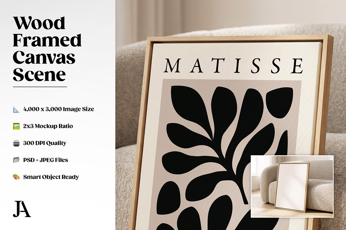 Wood Framed Canvas 2x3 PSD Mockup, a Household Mockup by Julian Adams (Photo 2 of 3)