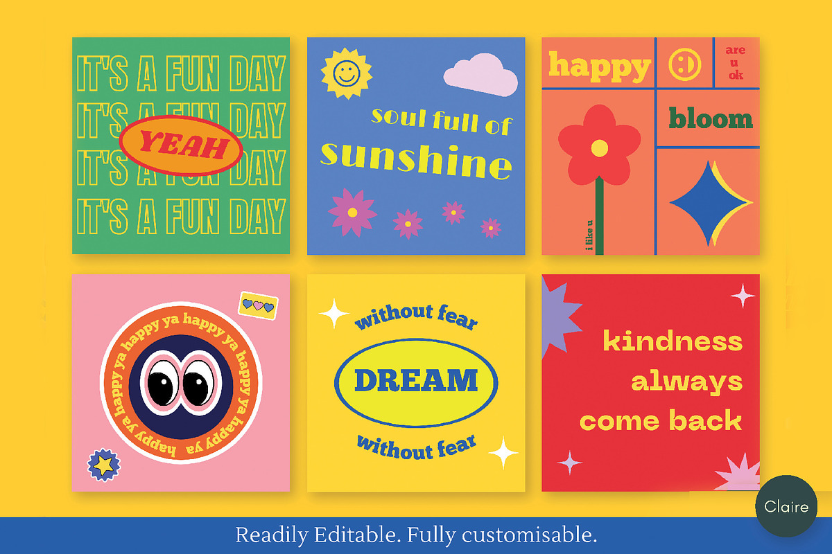 Retro Colorful Instagram Template, a Social Media Template by Clairee Design Studio (Photo 2 of 7)