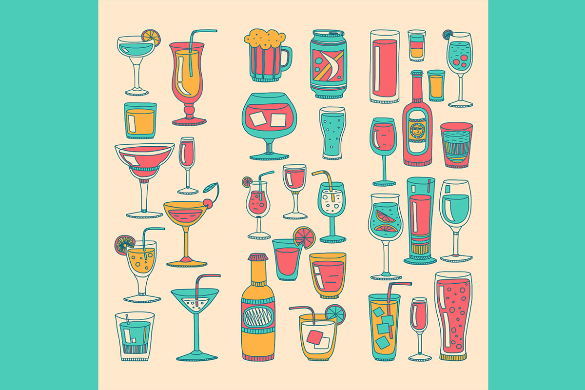 Doodle cocktail icons and patterns, a Pattern Graphic by Art Loft (Photo 12 of 16)