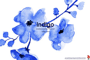 Indigo Floral Clipart