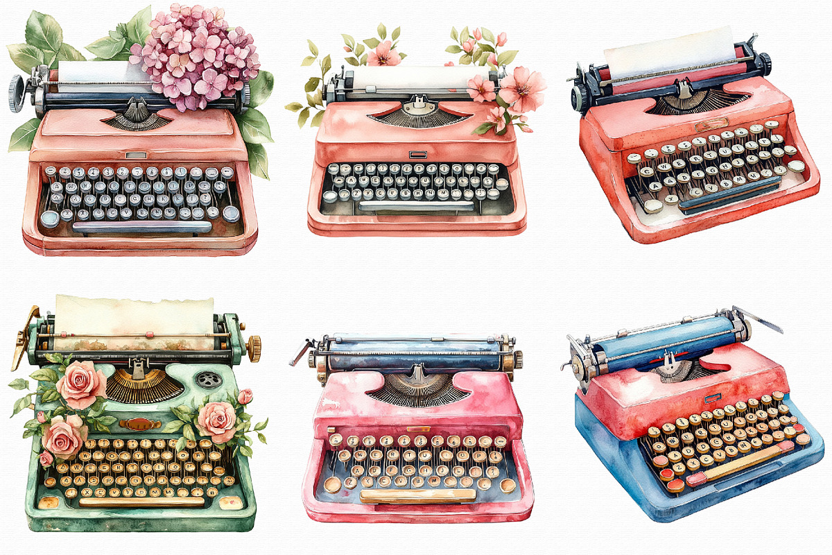 Watercolor Typewriter Clipart, an Illustration by Libby Wishes (Photo 2 of 10)