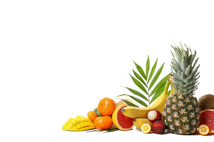 Ripe exotic fruits isolated on white background, a Food & Drink Photo by AtlasStudio PRO