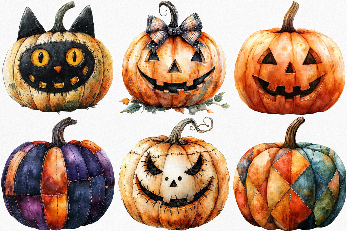Halloween Patchwork Pumpkin Clipart, an Illustration by Canvas Craft (Photo 8 of 9)