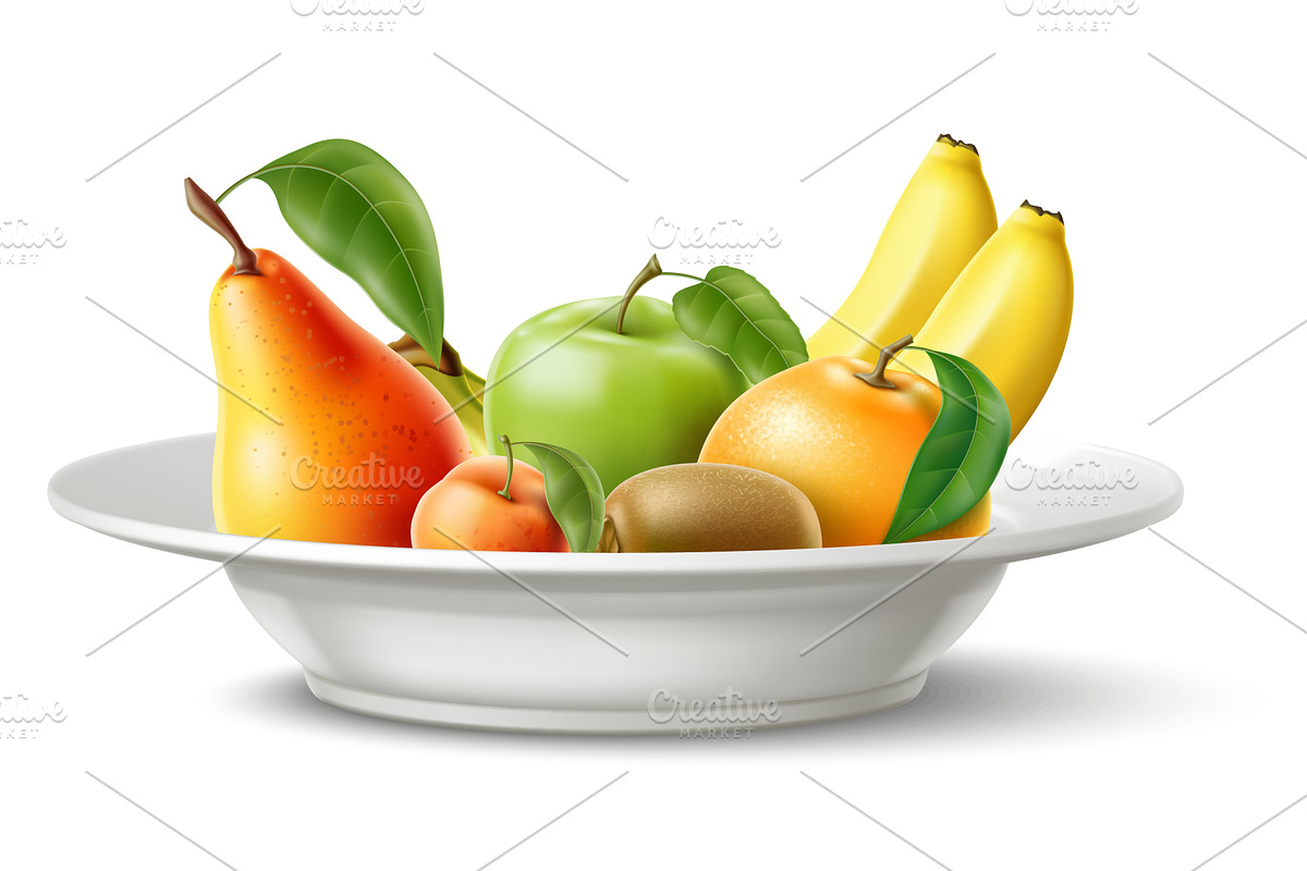 Fruit on plate. Realistic food, a Food Illustration by Vectorbuum