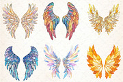 Stained Glass Angel Wings Clipart, an Illustration by DreamCafeArt (Thumbnail 2 of 6)