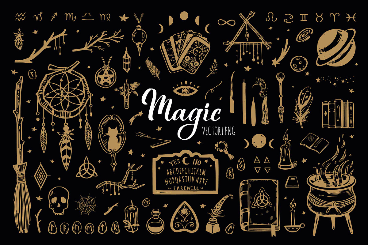 Whimsical Witchcraft hand drawn set, an Illustration by Wild Muse (Photo 1 of 9)