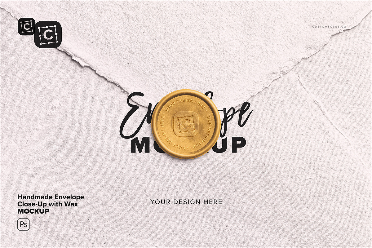 Handmade Envelope Close-Up with Wax, a Product Mockup by Custom Scene (Photo 2 of 10)