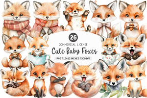Cute Baby Foxes Clipart PNG, an Illustration by SinaCreation