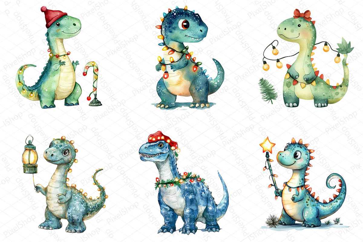 Christmas Funny Dinosaur Clipart Bun, an Illustration by DreamPrint404 (Photo 4 of 6)