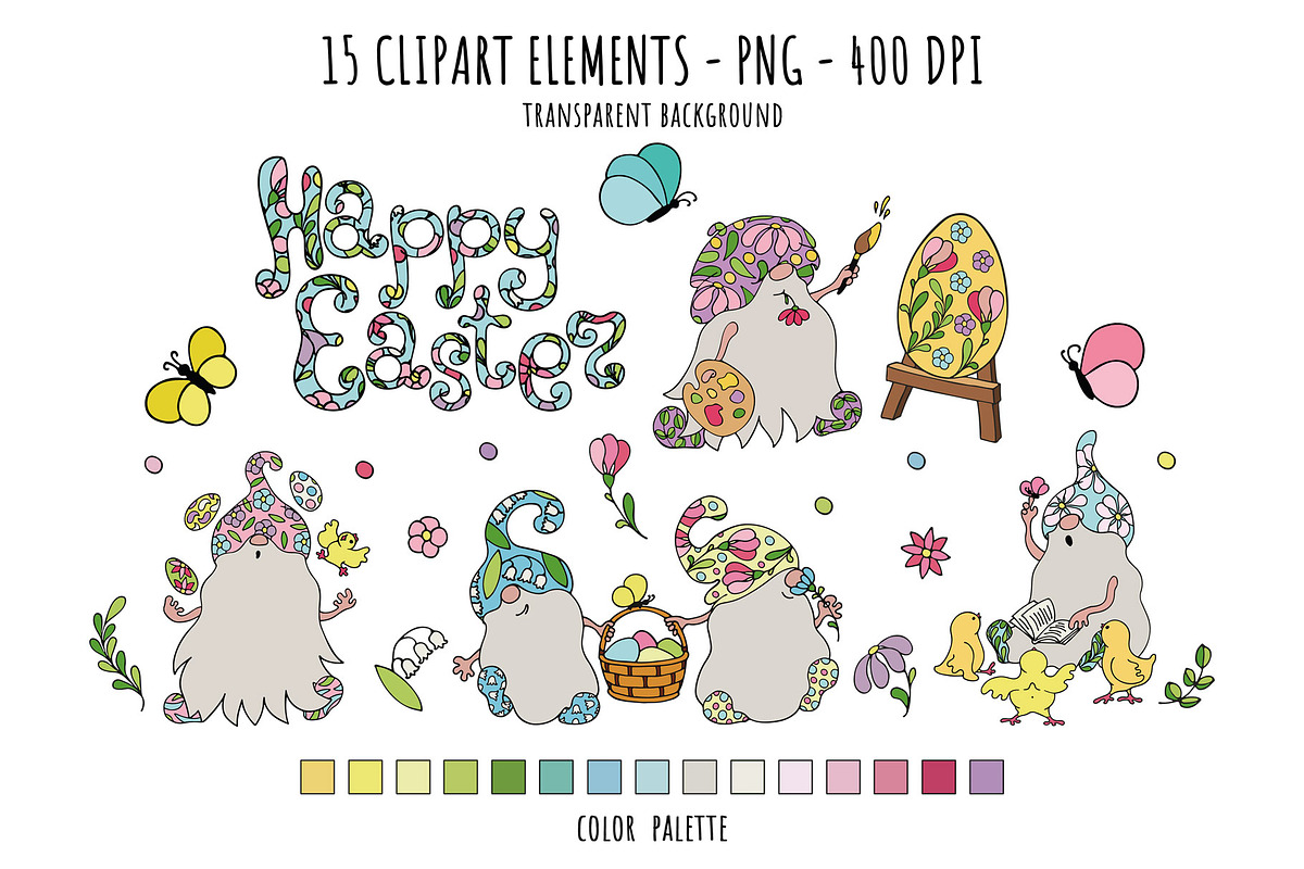 Easter Gnomes Clipart & Patterns, an Object Graphic by bubbled-rabbit (Photo 2 of 8)