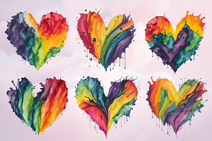 12 Rainbow Heart Watercolor Artwork