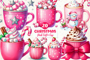 Pink Christmas Coffee Cup Clipart