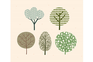 textured trees set, an Illustration by studiogstock