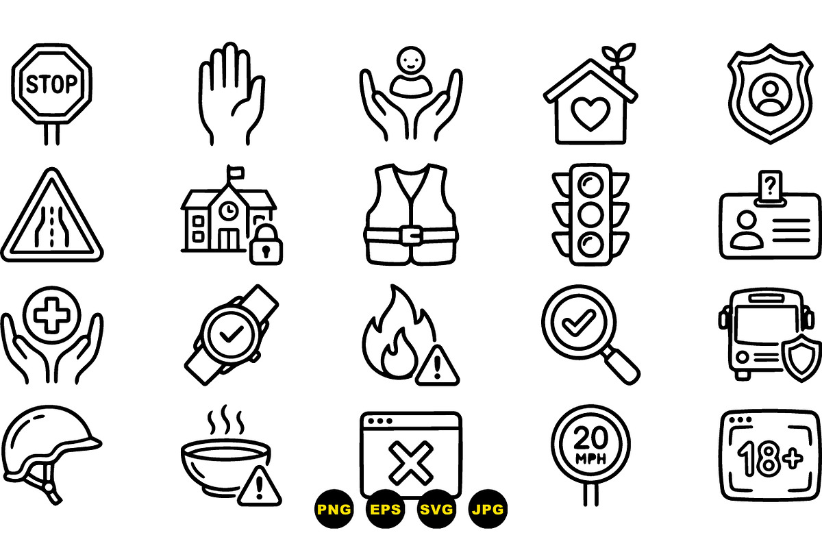 Simple Safety Icon Line Set, an Illustration by designvectx (Photo 3 of 3)