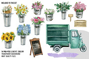 Watercolor flower market car clipart, an Object Illustration by yana.fefelova (Thumbnail 2 of 6)