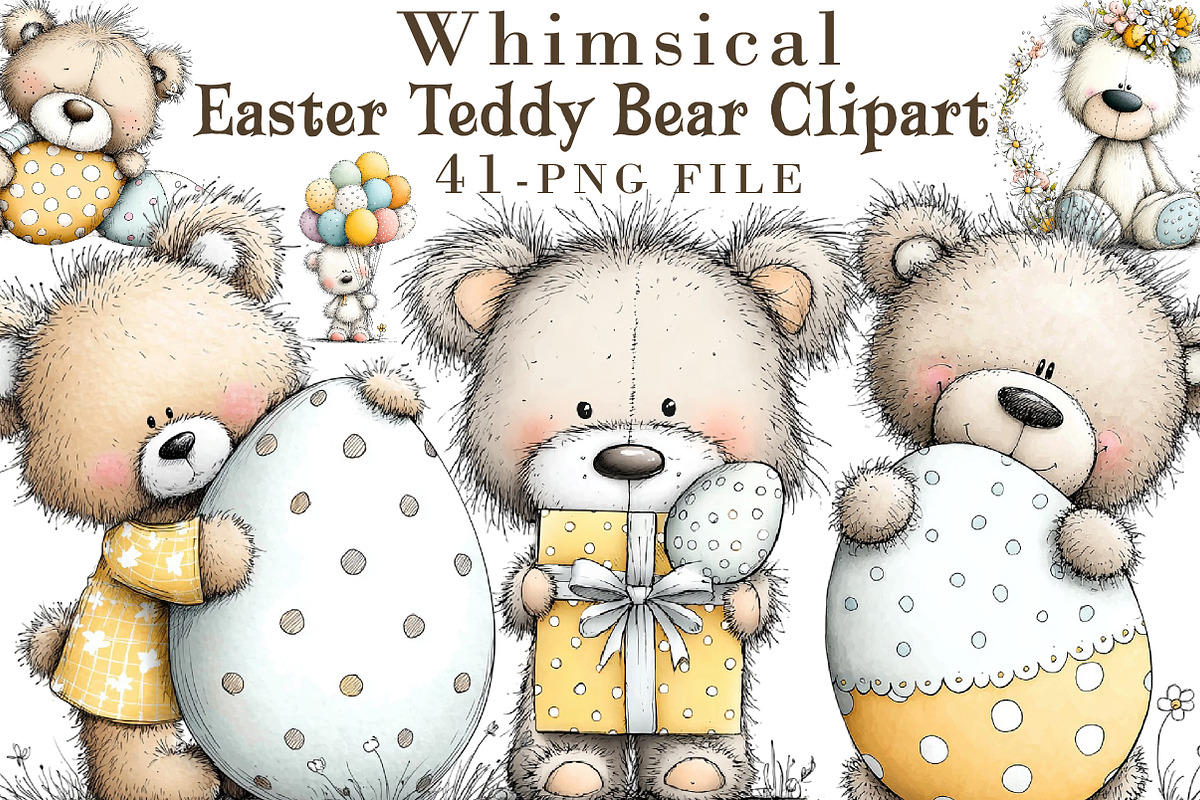Whimsical Easter Teddy Bear Clipart, an Illustration by Libby Wishes (Photo 1 of 7)