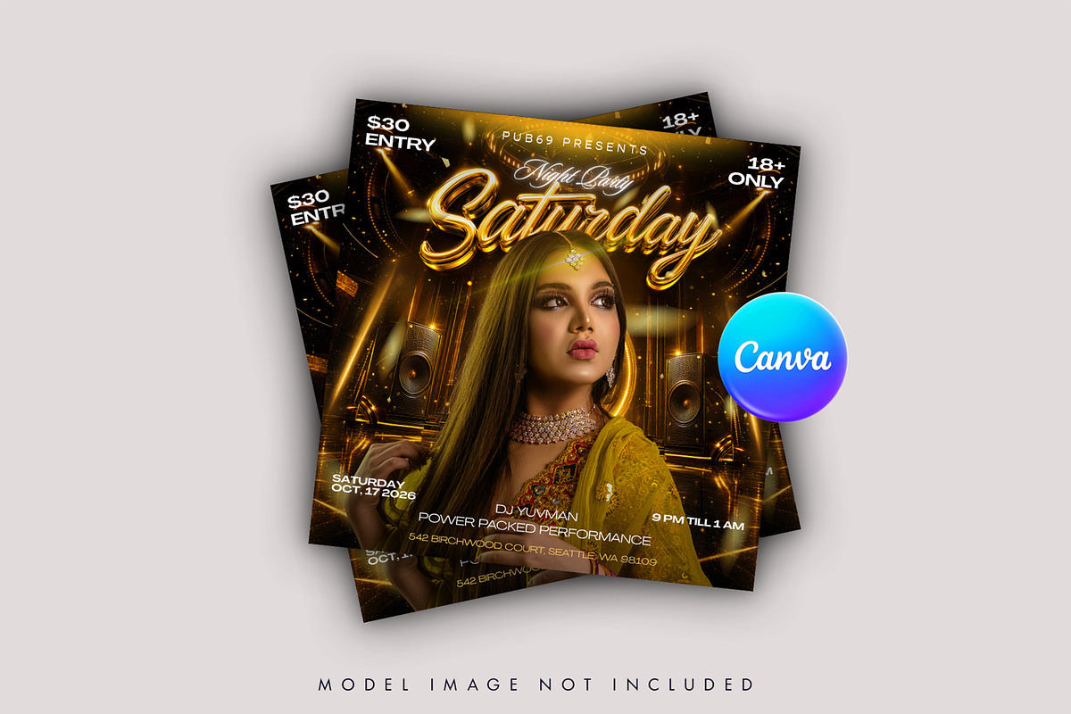 Gold Glam Night Party Flyer Template, a Flyer Template by Posterfello (Photo 2 of 4)