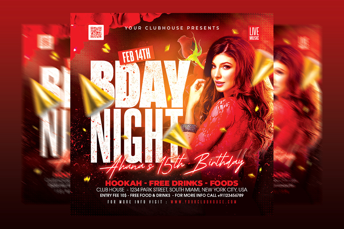 Birthday Night Party, a Flyer Template by MithilaCreation (Photo 1 of 6)