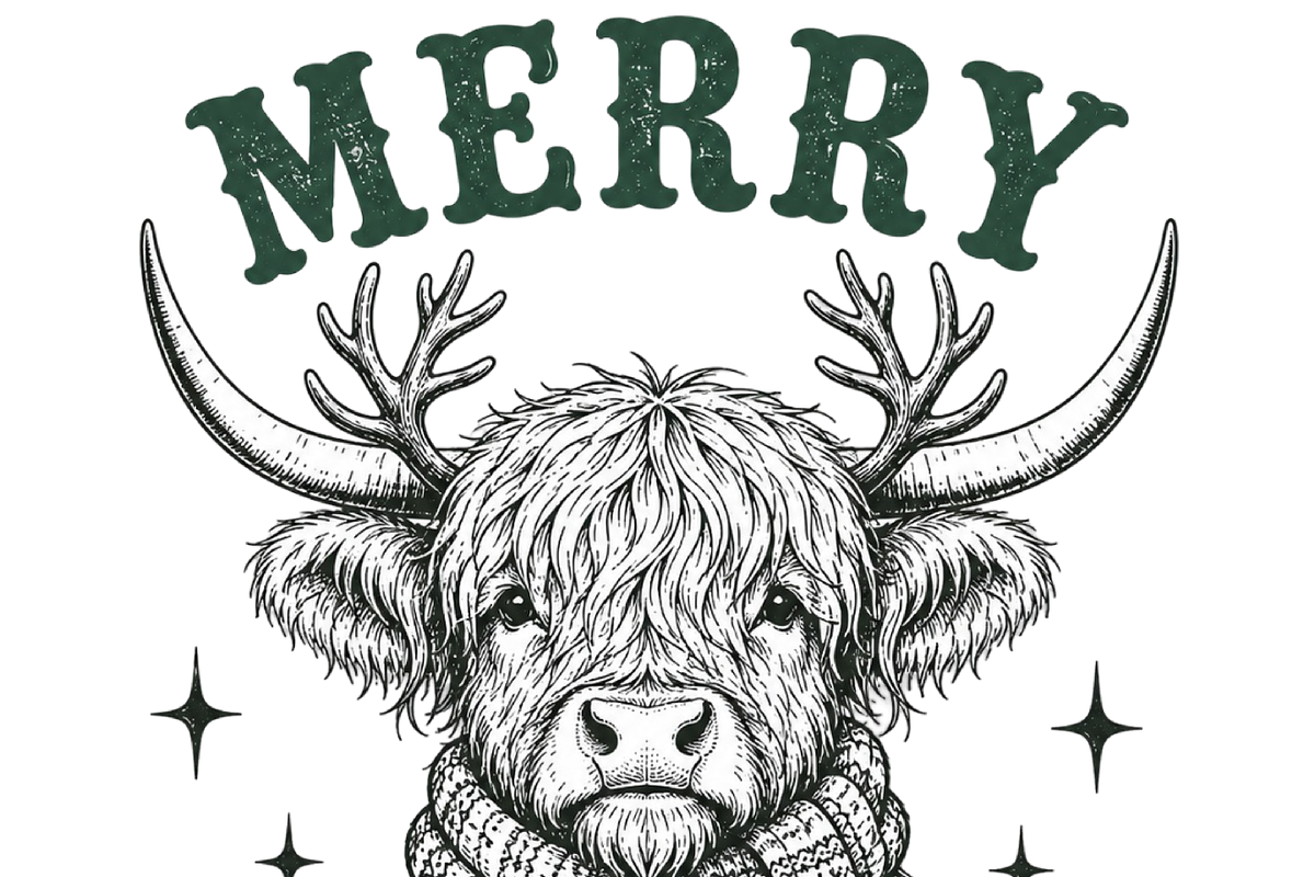 Funny Christmas Highland Cow, a Seasonal Illustration by DreamCafeArt (Photo 7 of 7)