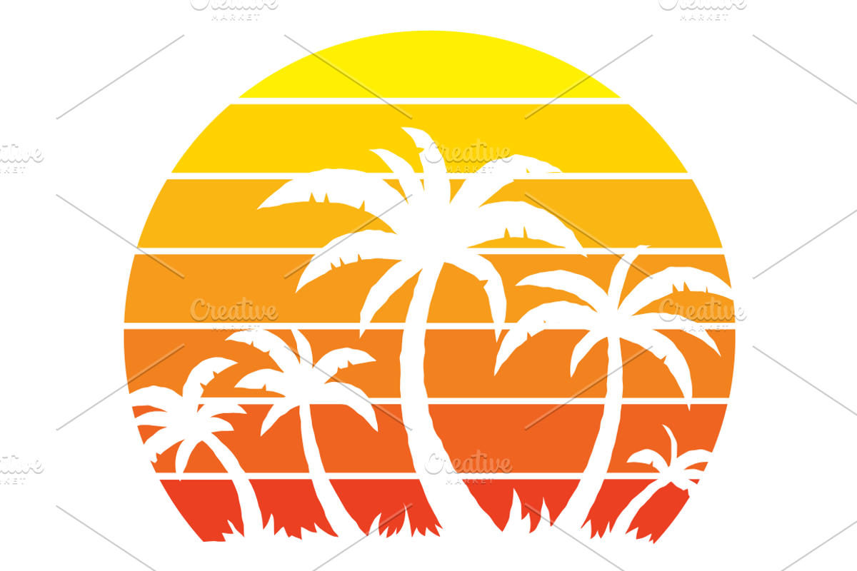 Retro Vintage Sunset And Palm Trees, a Seasonal Illustration by Schwegel Illustration (Photo 2 of 2)