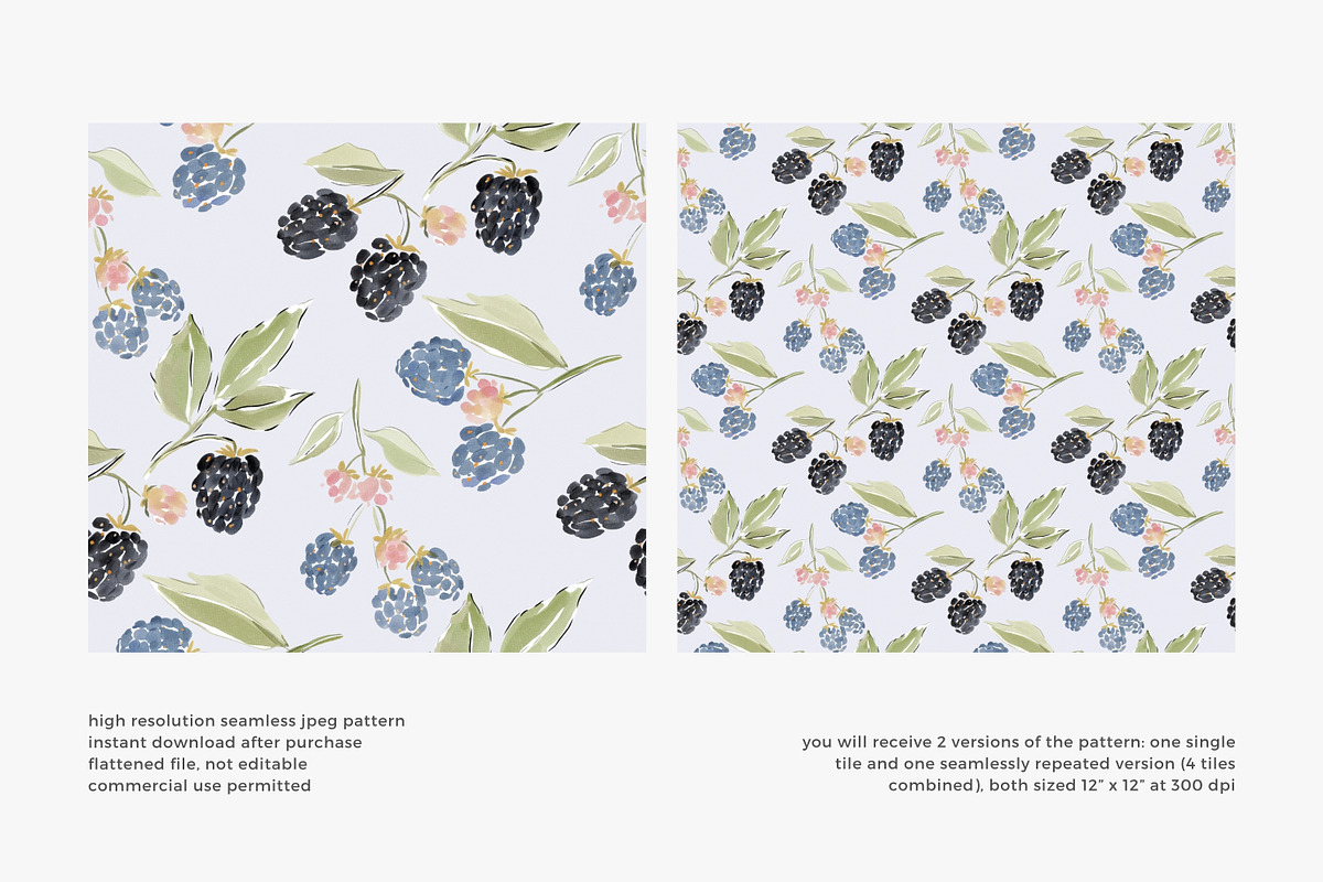 Watercolor blackberry pattern, a Pattern Graphic by Pink Studio Art (Photo 3 of 4)